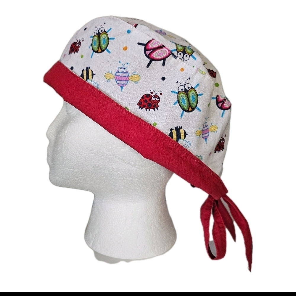 Handmade Unisex Reversible Colorful  Lady Bug Bee Medical Nurse Doctor Scrub Hat